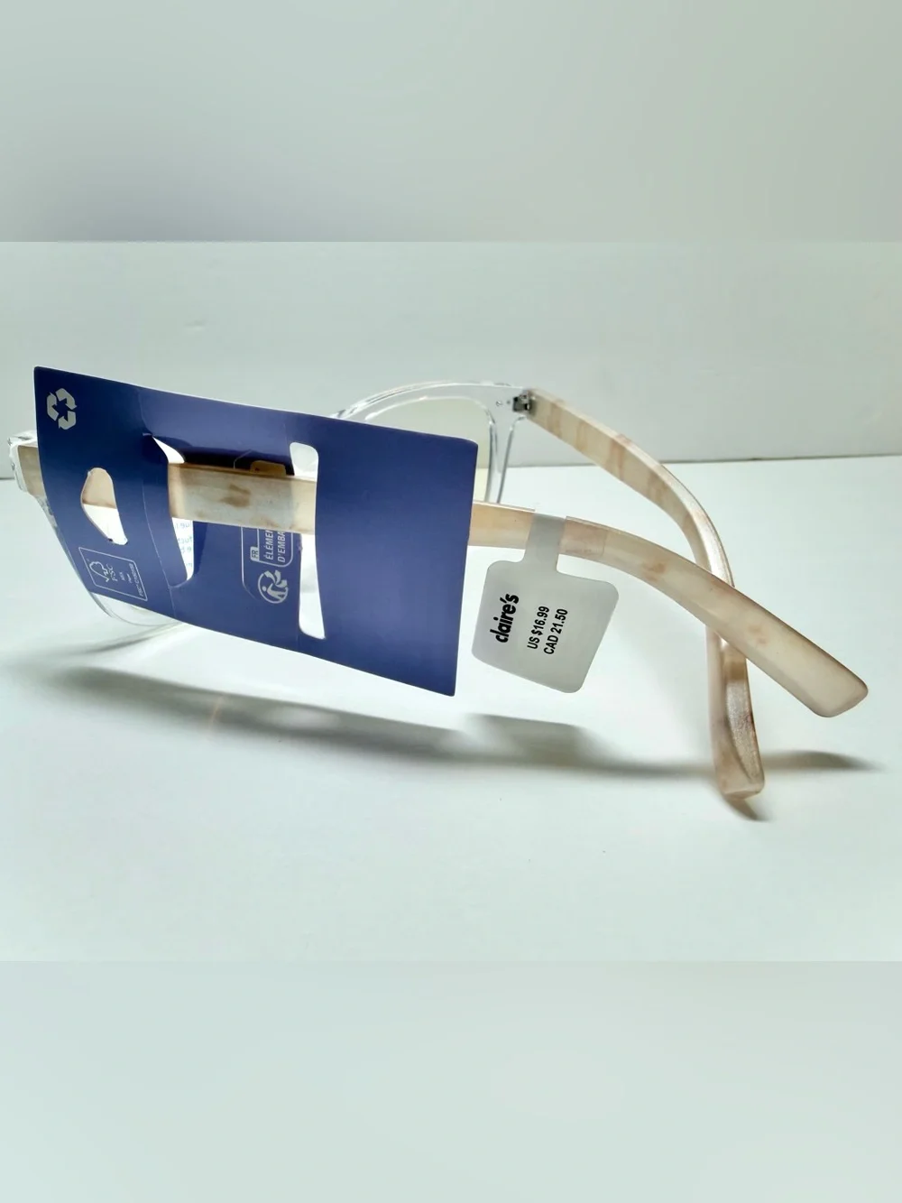 Claire's Clear Frame Blue Light Blocking Glasses with Beige Temples